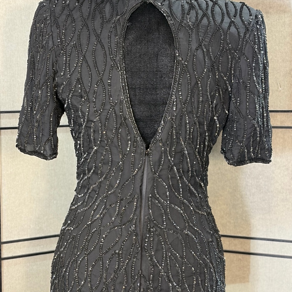 VINTAGE Mark & John By Sam Sz S Black Silk Long Cocktail Dress Sequin *flaws* - Picture 4 of 14